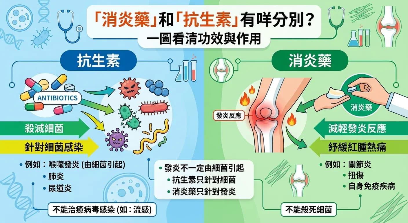 消炎藥與抗生素的分別：功效、副作用及正確使用指南